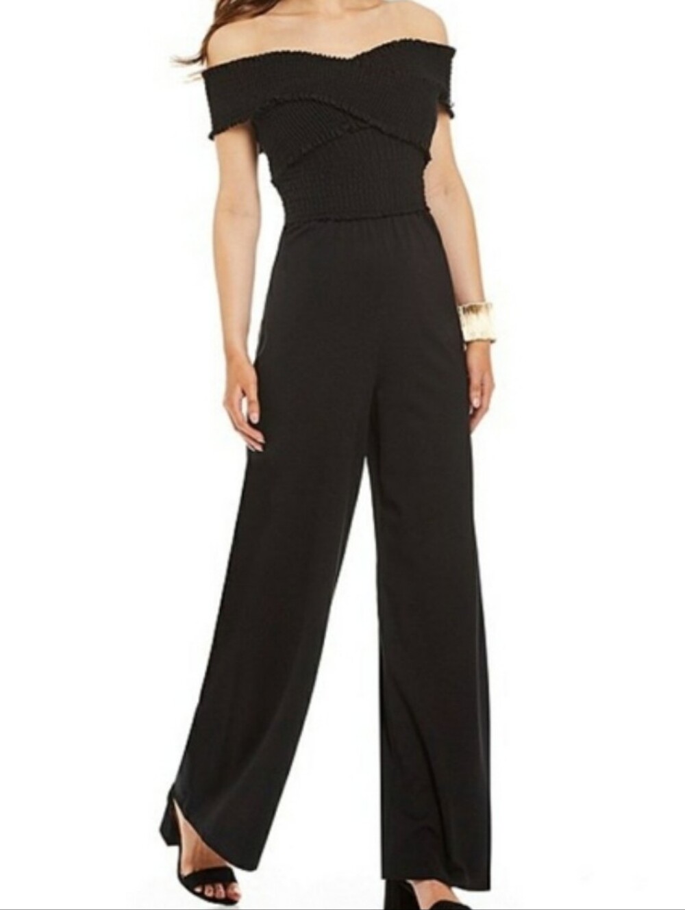 Gianni Bini Black Off-Shoulder Knit Jumpsuit